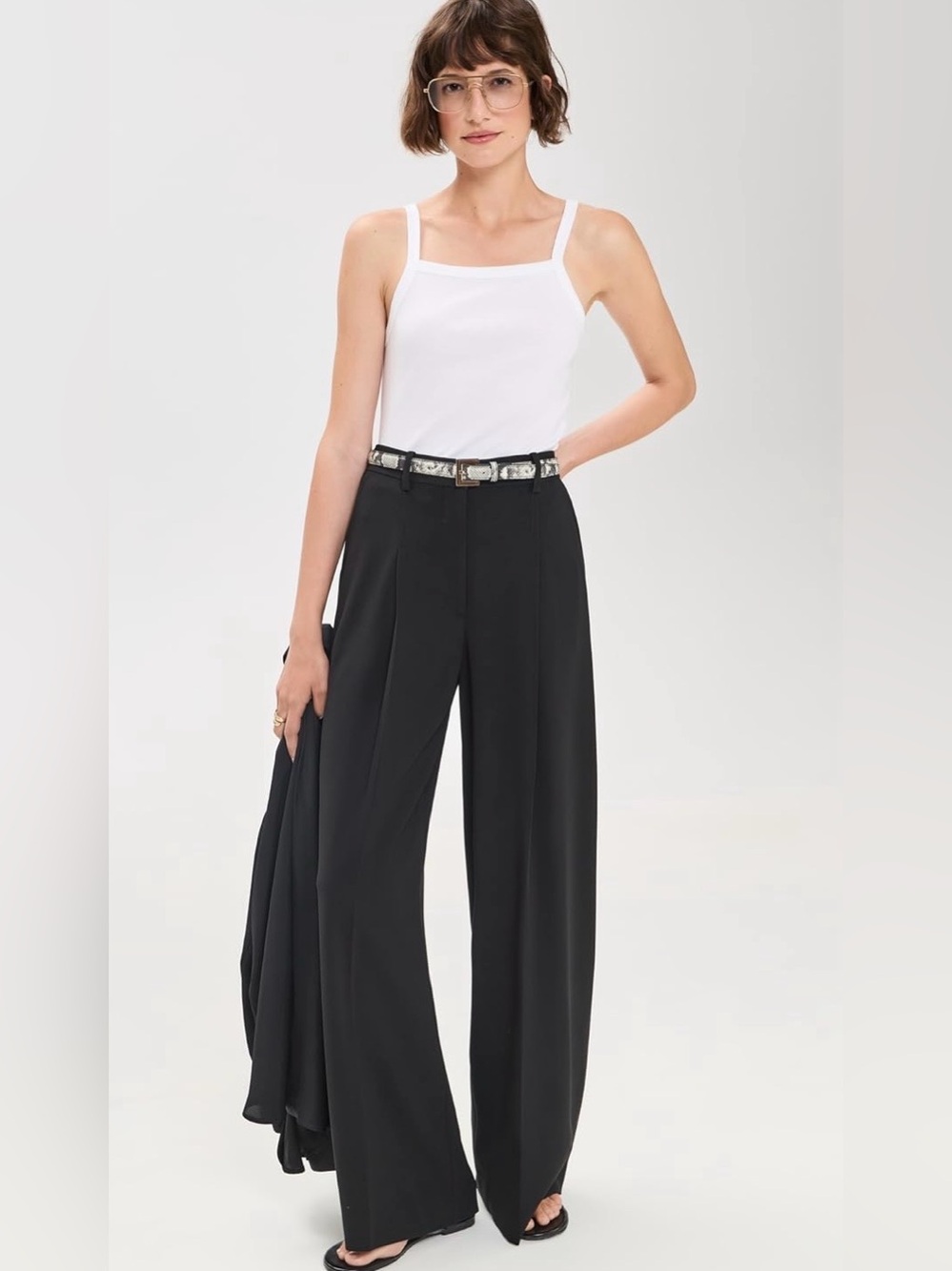 Theory Black Wide Pleat Trousers